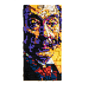 Close up portrait of Salvador Dali in Lego