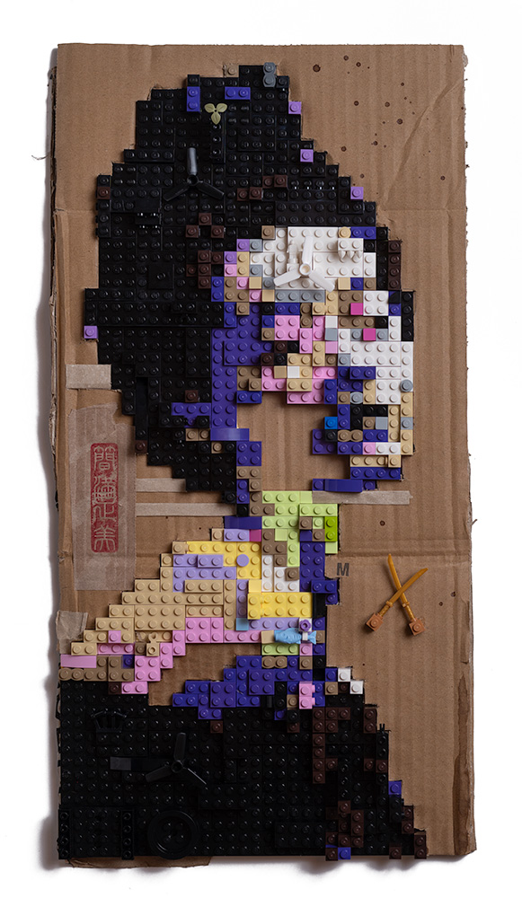 Asian girl in lego inlayed in lego